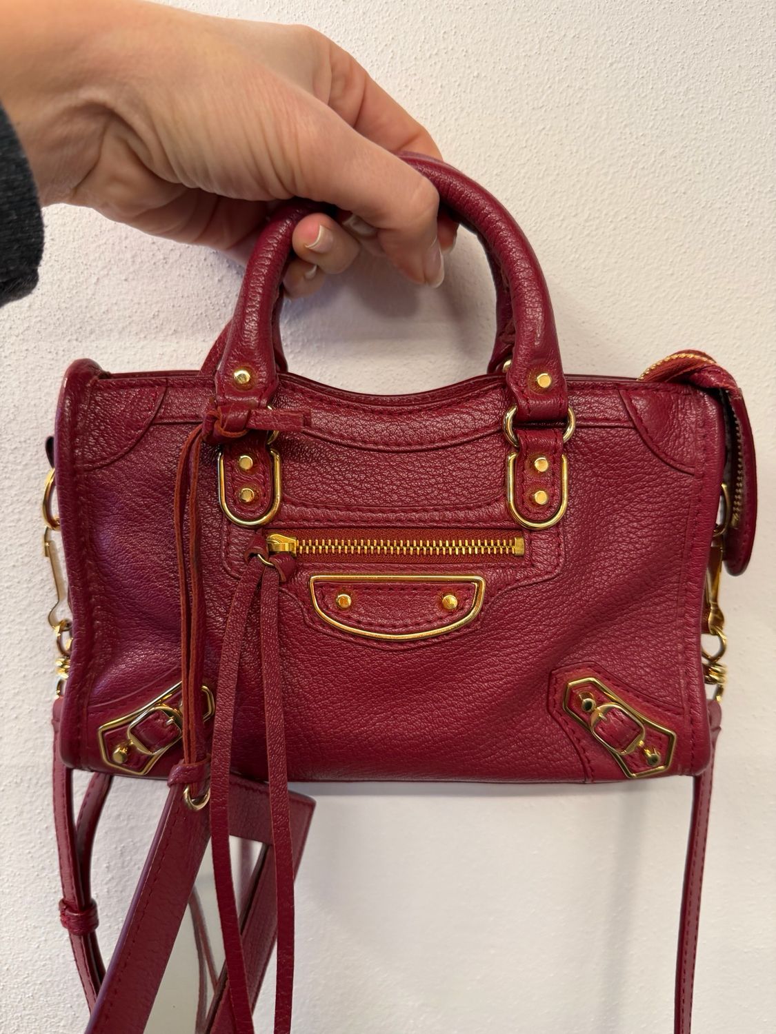 BALENCIAGA NANO CITY PELLE BURGUNDY