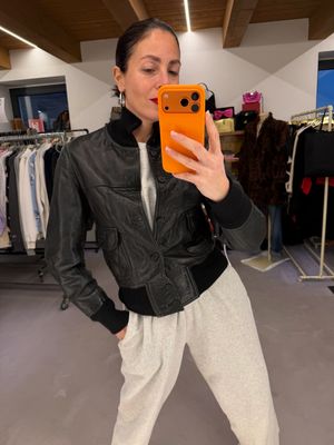 BOMBER VERA PELLE VINTAGE NERO