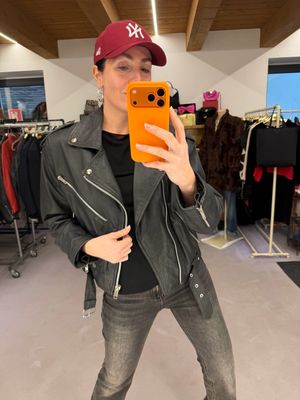 CHIODO VINTAGE VERA PELLE NERO FODERATO TG 44 UNISEX