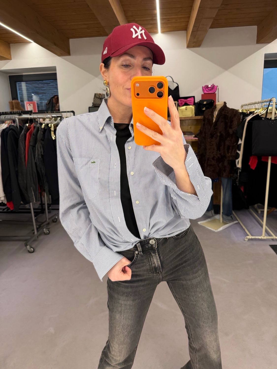 CAMICIA LACOSTE BOTTON DOWN RIGATINA BIANCA AZZURRA TG L UNISEX