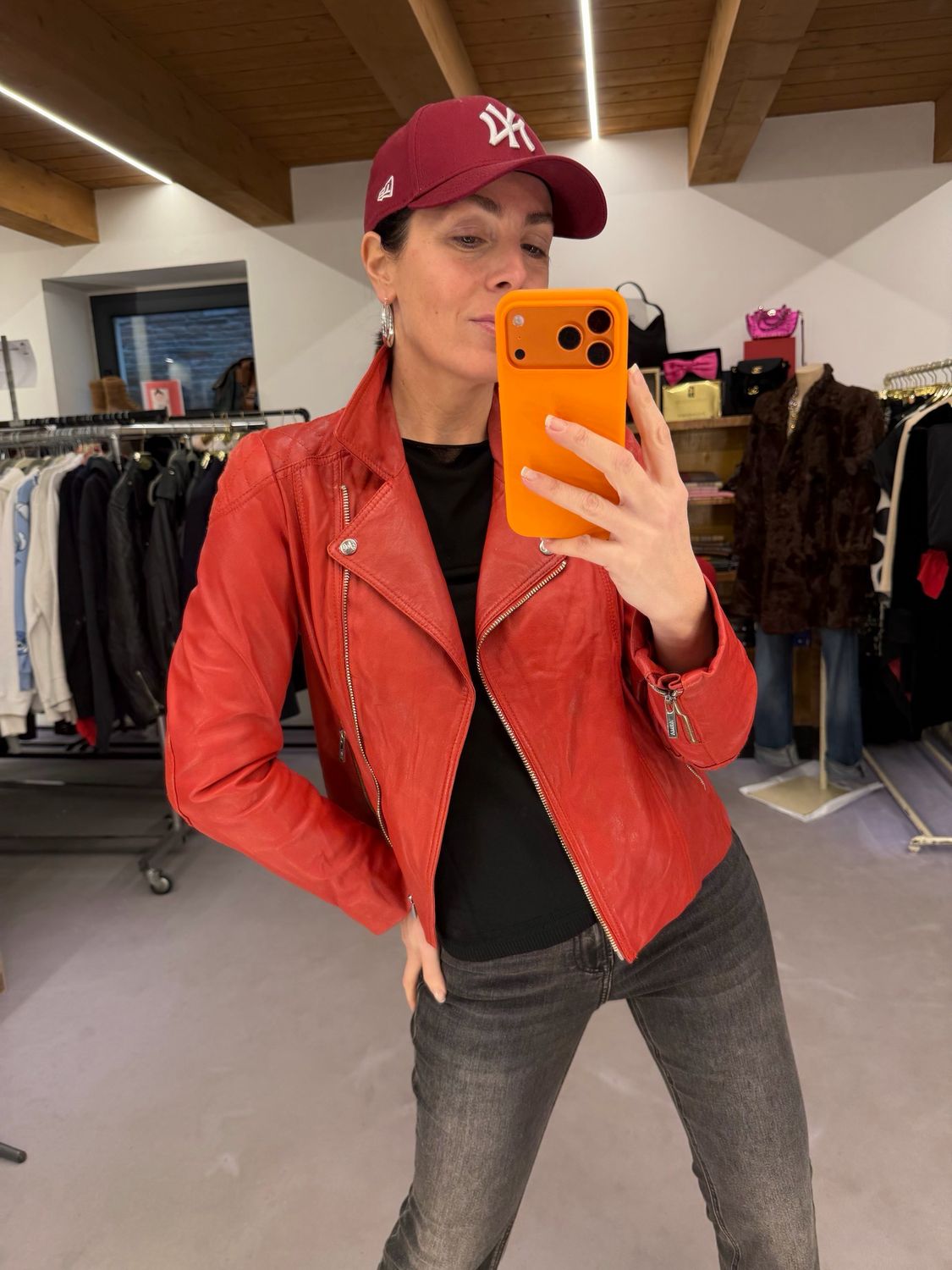 CHIODO VERA PELLE DONNA ROSSO TG 42 