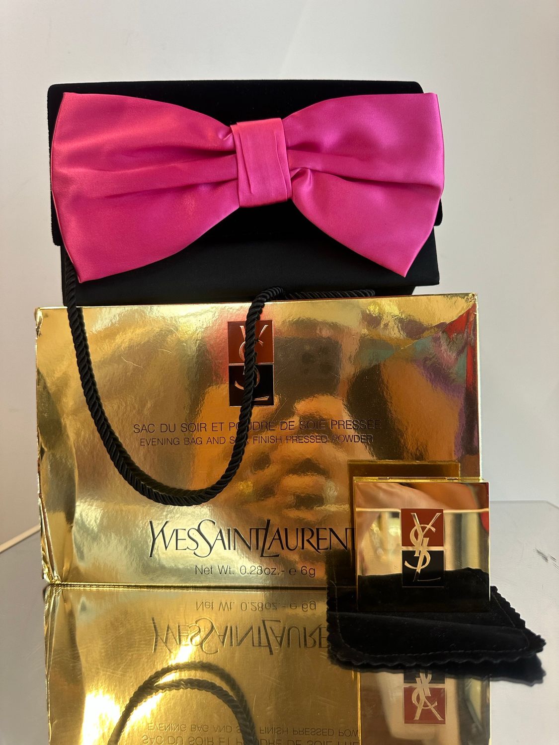 BORSA YSL VINTAGE VELLUTO NERO FIOCCO FUCSIA