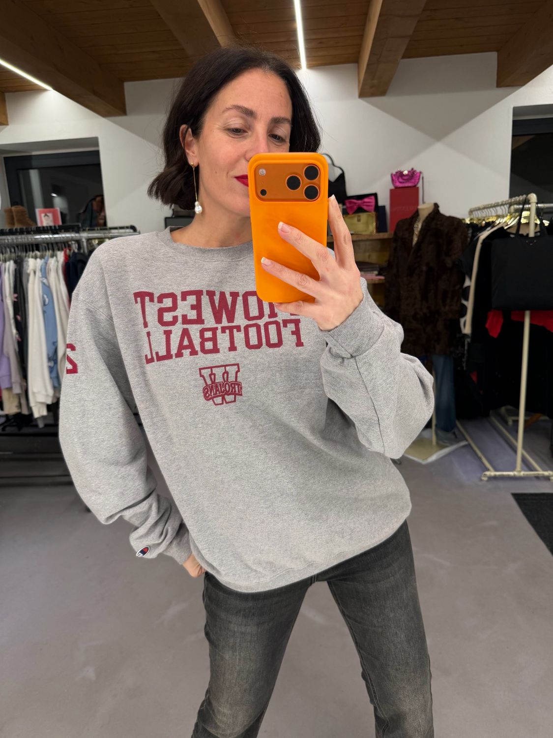 FELPA VINTAGE COLLEGE BY CHAMPION GRIGIO CHIARO MÉLANGE TG L