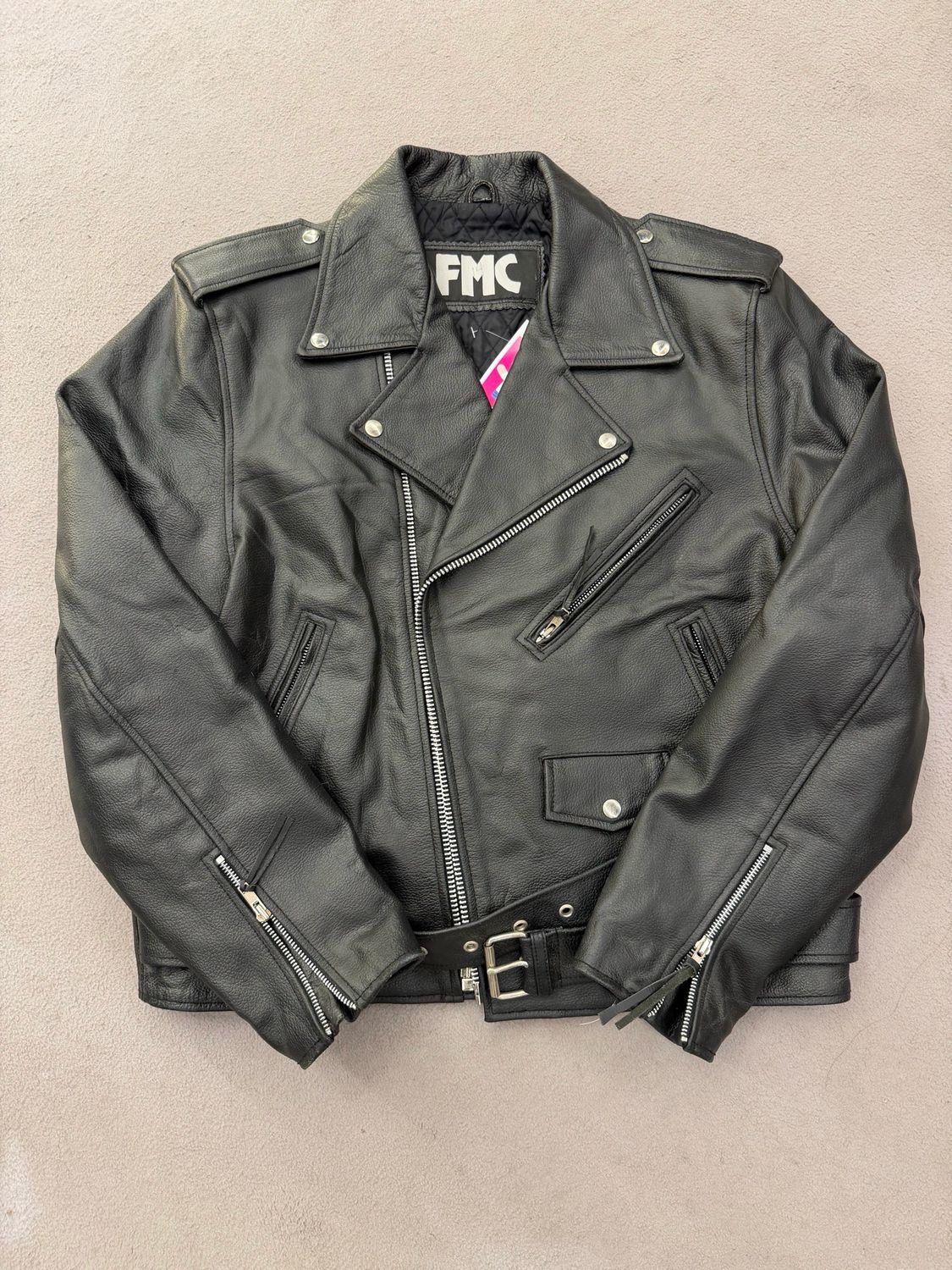 CHIODO VINTAGE NERO VERA PELLE TG 48 UNISEX IMBOTTITURA INTERNA 