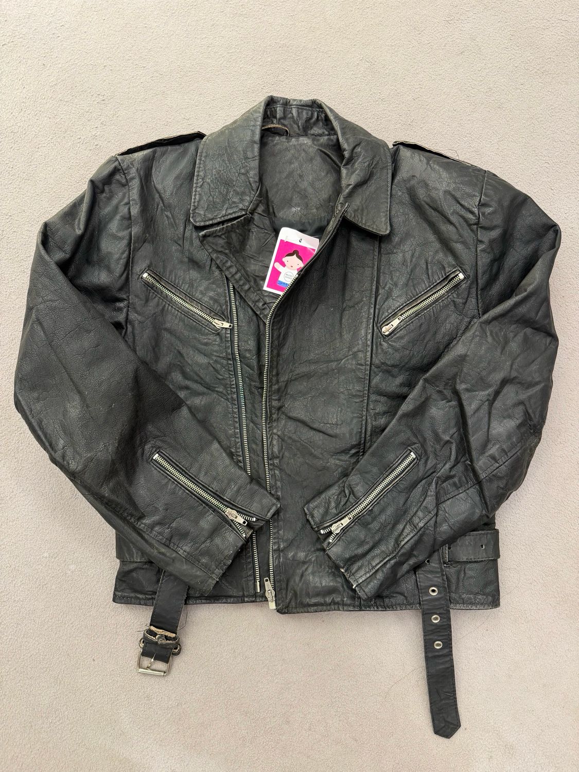 CHIODO VINTAGE VERA PELLE NERO TG S