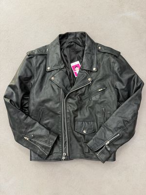 CHIODO VINTAGE VERA PELLE NERO TG 48 STRINGHE LATERALI