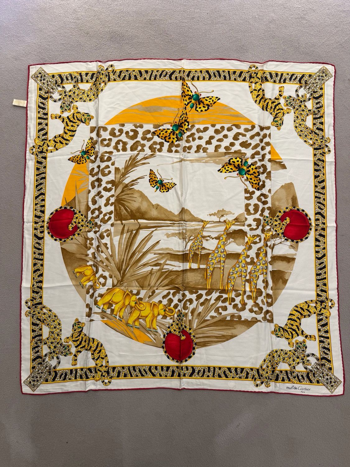 FOULARD CARTIER PURA SETA FONDO CHIARO 89X89