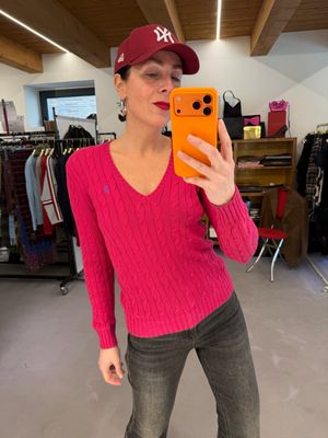 MAGLIONCINO RALPH LAUREN COTONE TRECCE FUCSIA TG S DONNA