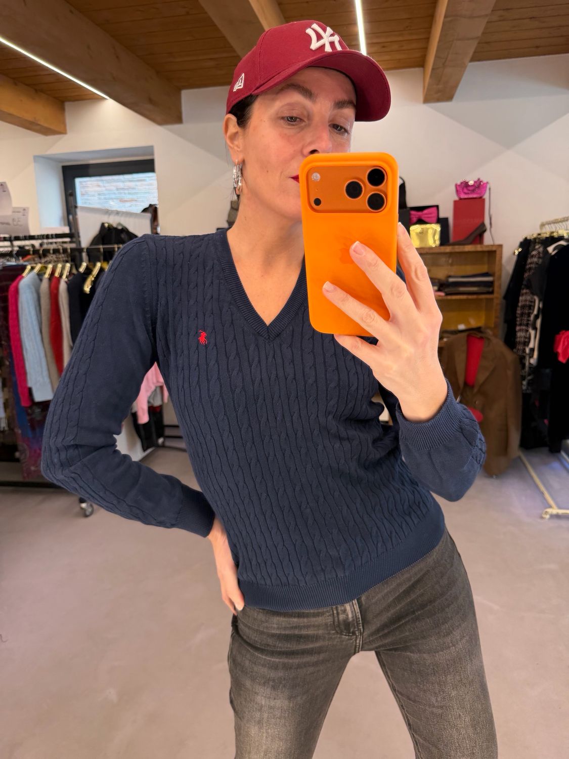 MAGLIONCINO RALPH LAUREN COTONE BLU TRECCE SOTTILI TG M DONNA