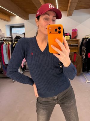 MAGLIONCINO RALPH LAUREN COTONE BLU TRECCE SOTTILI TG M DONNA