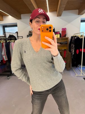 MAGLIONCINO RALPH LAUREN MISTO COTONE E TRECCE GRIGIO DONNA