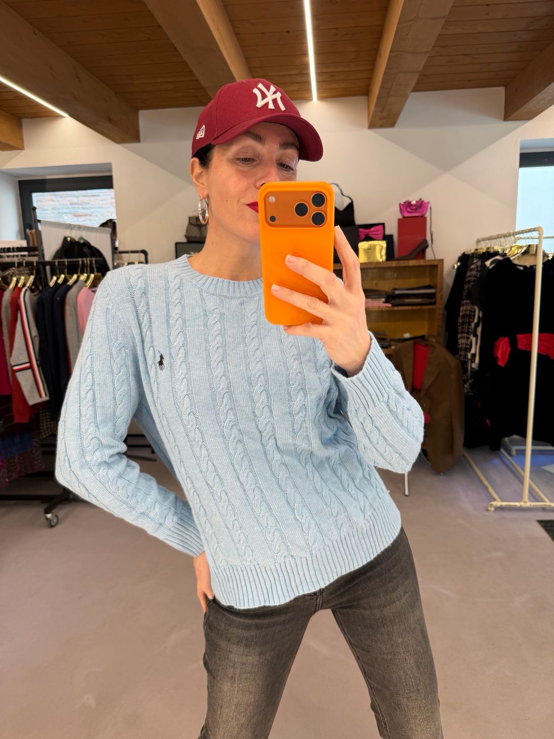 MAGLIONCINO RALPH LAUREN MISTO LANA A TRECCE AZZURRO TG M