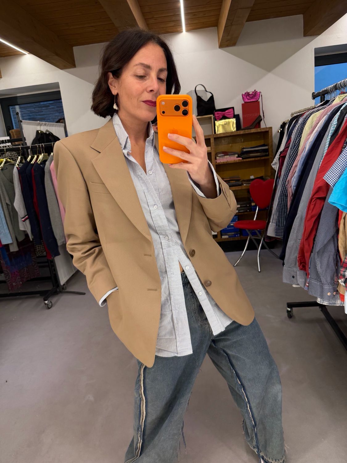 BLAZER VINTAGE PURA LANA VERGINE NOCCIOLA TG 50