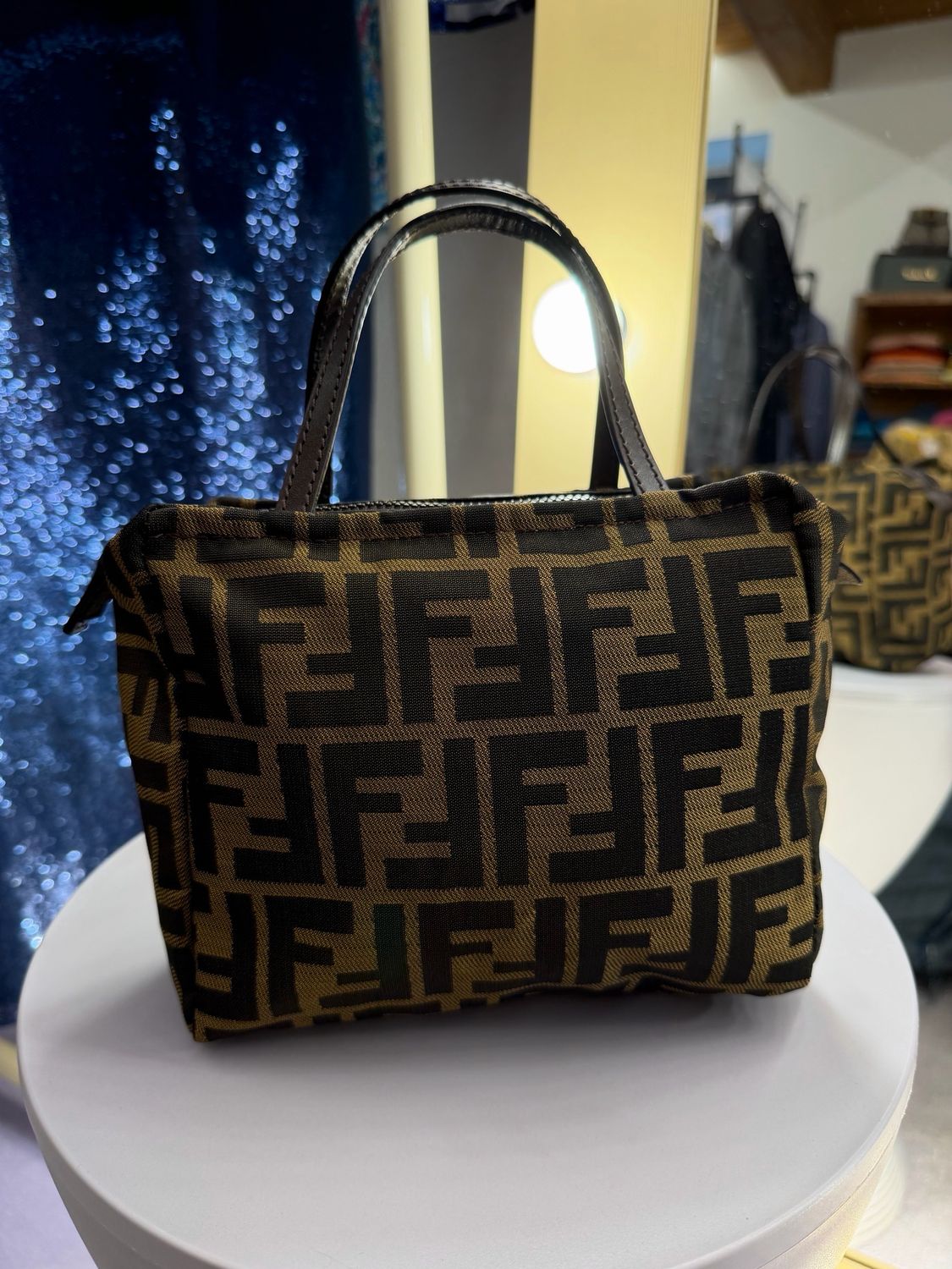 BORSA FENDI CUBOTTO ZUCCA E PELLE TESTA DI MORO 18X17 VINTAGE NUOVA