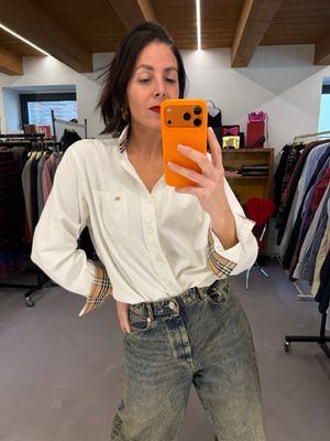 CAMICIA BURBERRY OXFORD BIANCA COLLETTO E POLSINI CHECK TG L UNISEX