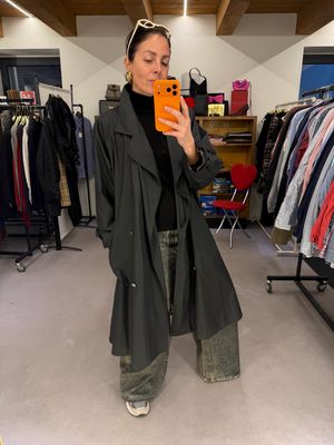 TRENCH SPOLVERINO NERO DONNA TG UNICA INTERNO CHECK SIMIL BURBERRY 