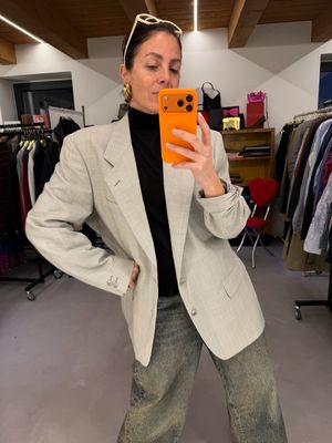 BLAZER CORNELIANI FRESCO DI LANA PRINCIPE DI GALLES GRIGIO PERLA TG 54 UNISEX