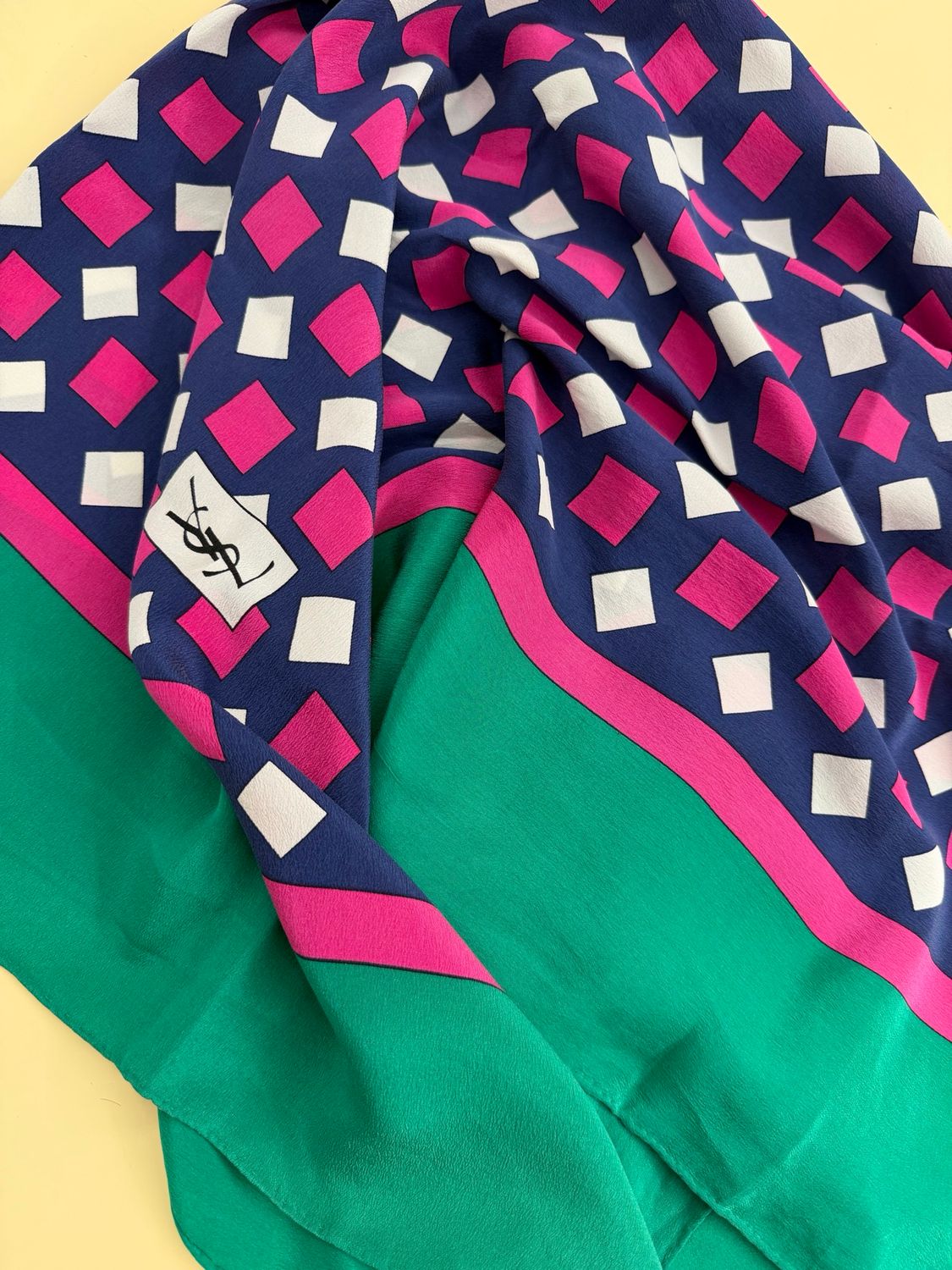 FOULARD YSL VINTAGE FANTASIA OPTICAL VERDE VIOLA FUCSIA BIANCO