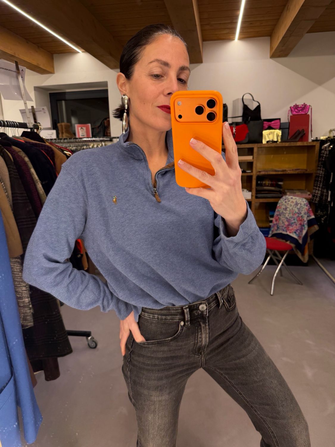 MAGLIONCINO RALPH LAUREN MEZZO COLLO MEZZA ZIP AZZURRO LAVANDA