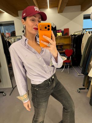 CAMICIA BURBERRY BOTTON DOWN LAVANDA DETTAGLI CHECK UNISEX TG L