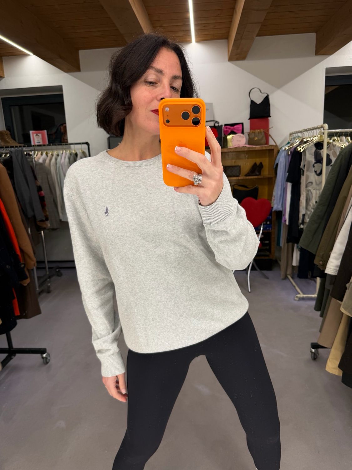 MAGLIONCINO RALPH LAUREN PIMA COTTON GRIGIO CHIARO MÉLANGE CAVALLINO GRIGIO TG XL UNISEX 