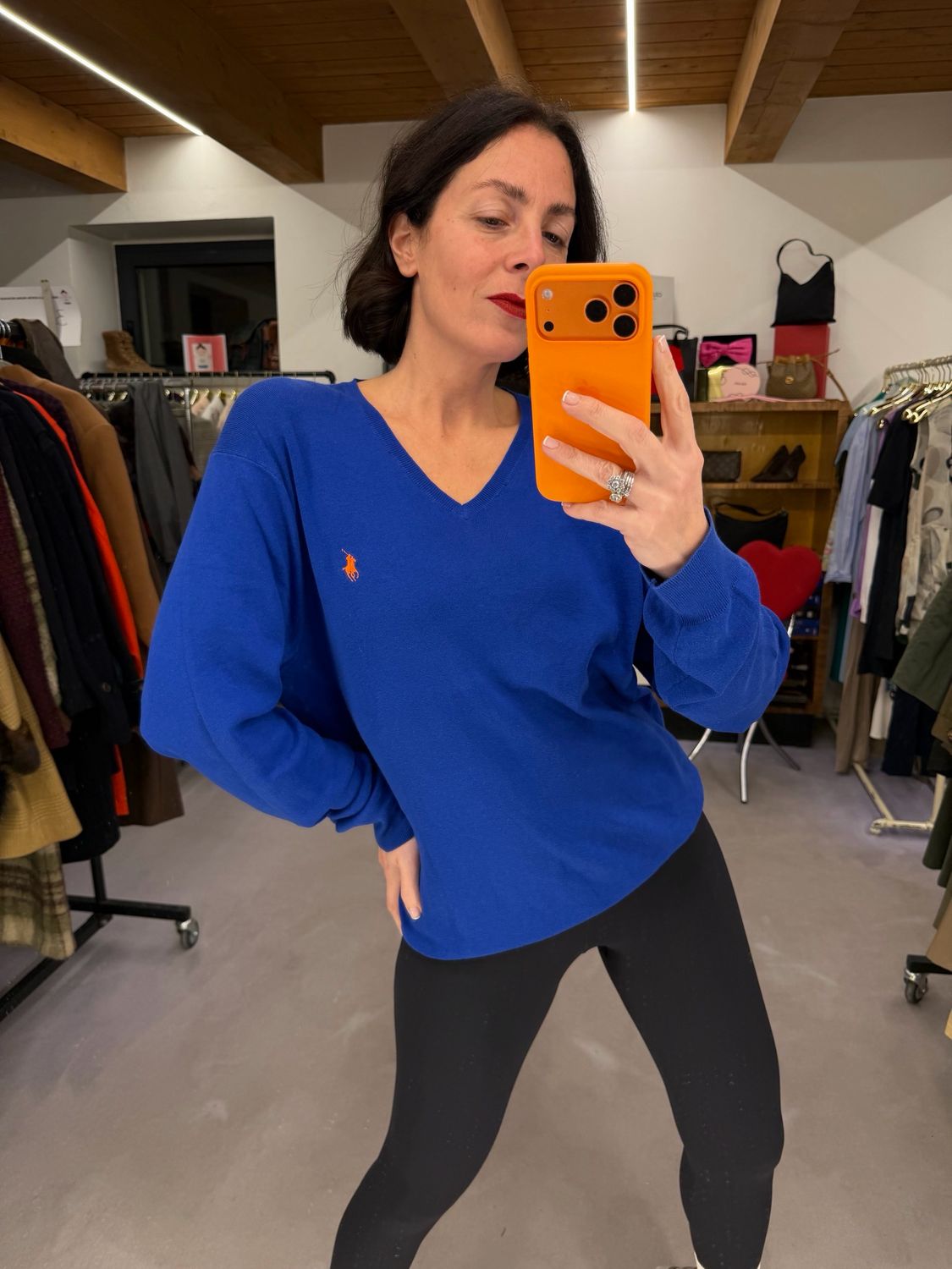 MAGLIONCINO RALPH LAUREN PIMA COTTON BLUETTE CAVALLINO ARANCIO TG XL UNISEX