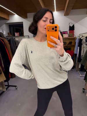 MAGLIONCINO RALPH LAUREN PIMA COTTON GRIGIO CHIARO MÉLANGE CAVALLINO BLU TG XL UNISEX