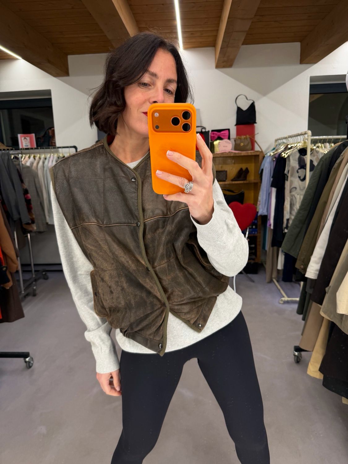 GILET VINTAGE VERA PELLE MARRONE SFUMATO