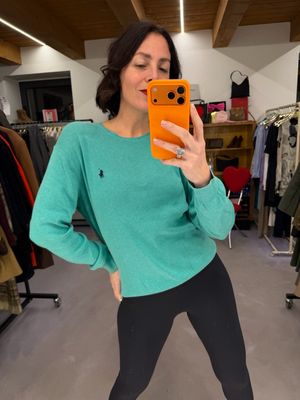 MAGLIONCINO RALPH LAUREN PIMA COTTON VERDE ACQUA CAVALLINO BLU TG S UNISEX