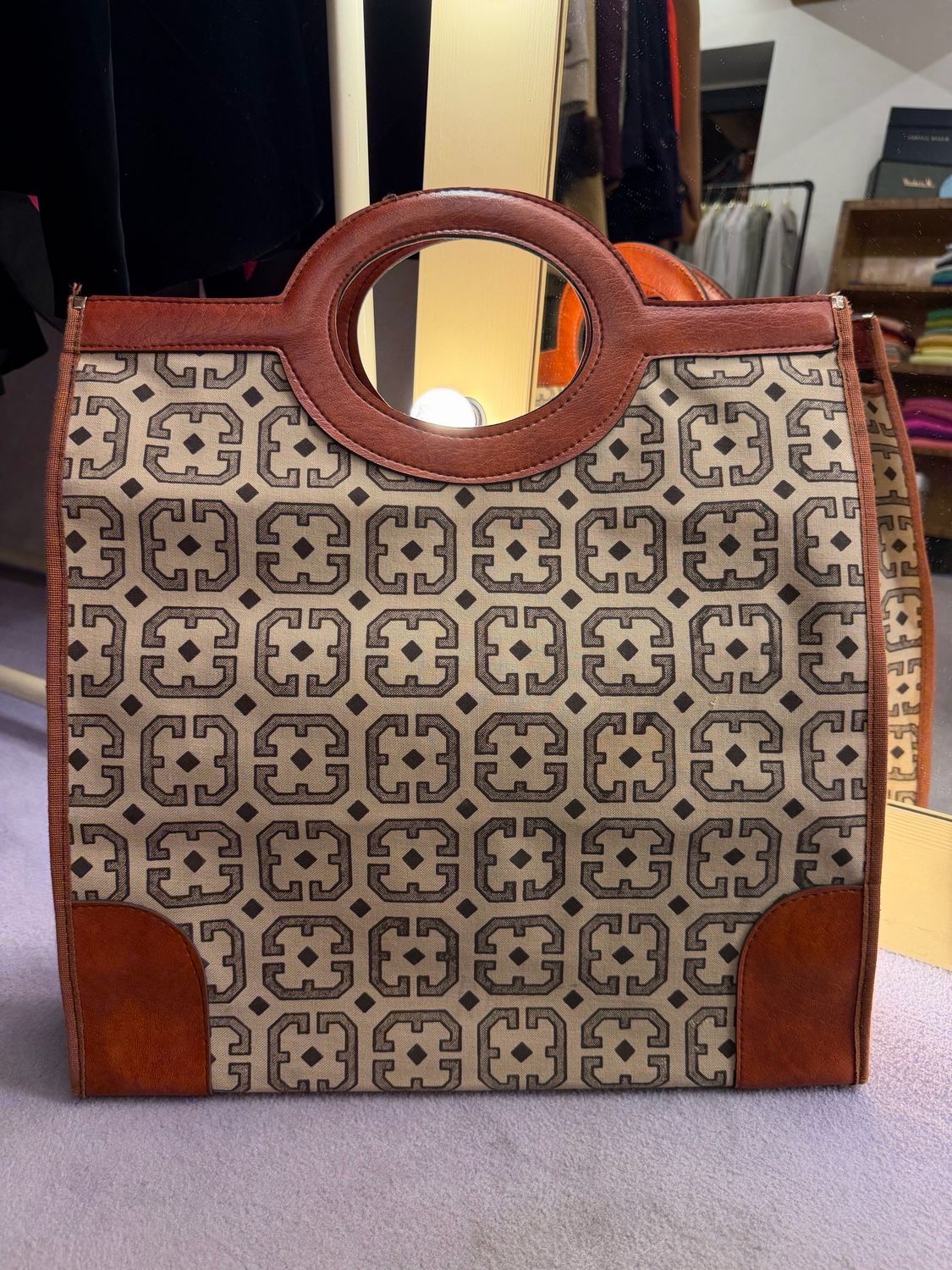 BORSA ANNI 70 TELA CANVAS FANTASIA E PELLE