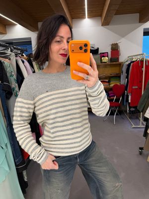 MAGLIONCINO TOMMY HILFIGHER GRIGIO RIGHE PANNA TG XL DONNA