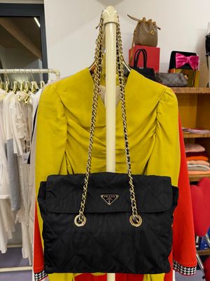 BORSA PRADA NYLON TRAPUNTATO NERO HARDWARE ORO