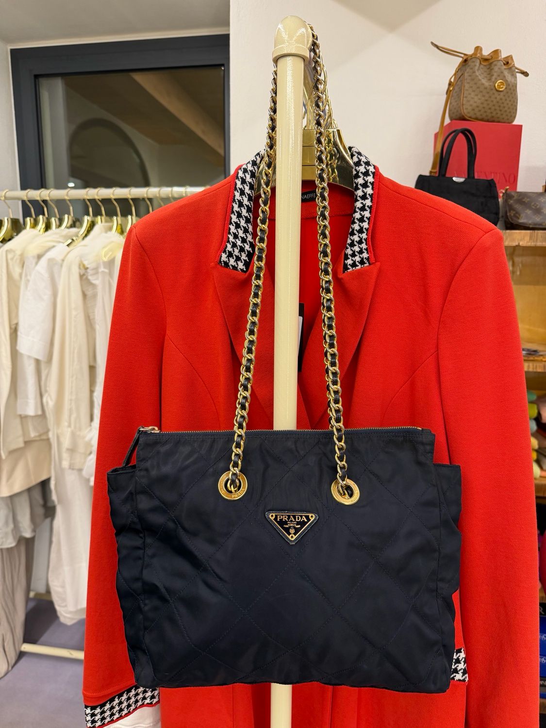 BORSA PRADA NYLON TRAPUNTATO BLU HARDWARE ORO