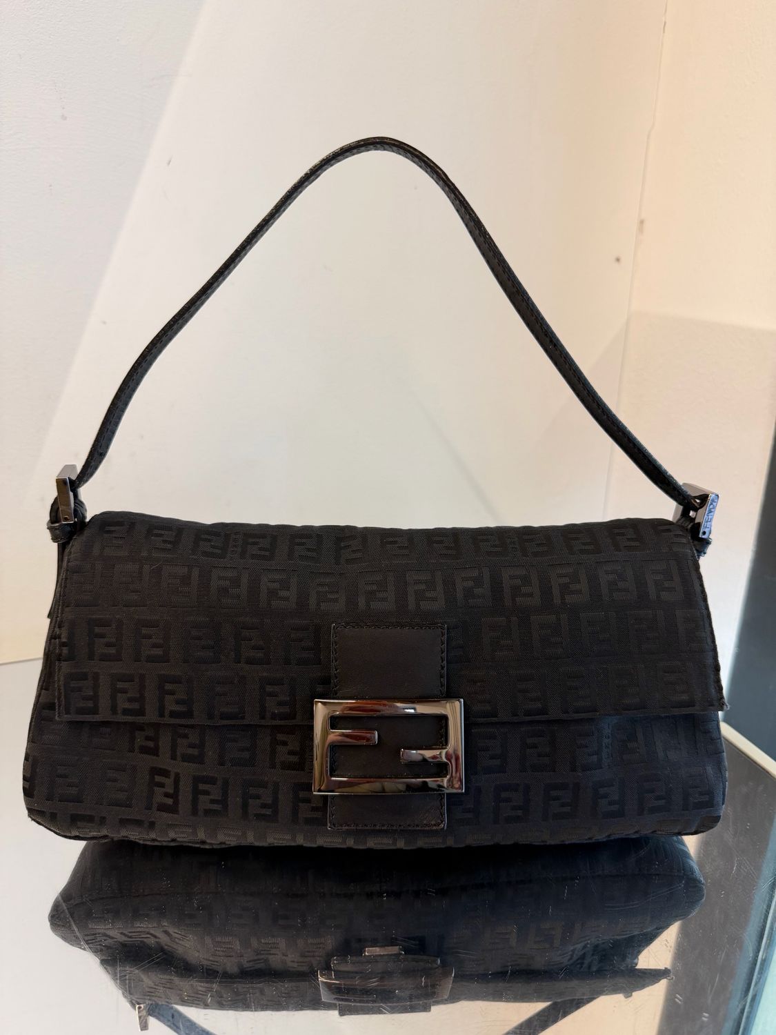 FENDI BAGUETTE BLACK TESSUTO MONOGRAM ZUCCHINO