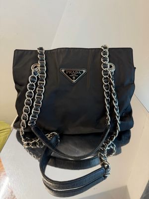 BORSA PRADA VINTAGE NYLON NERO E CATENE