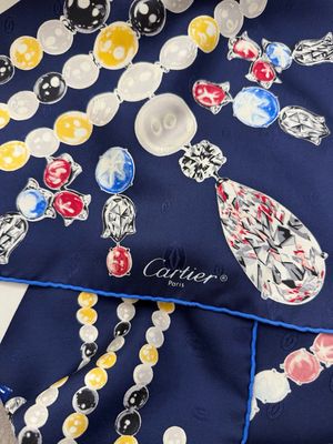 FOULARD CARTIER BIANCO BLU CON PANTELA PIETRE PREZIOSE
