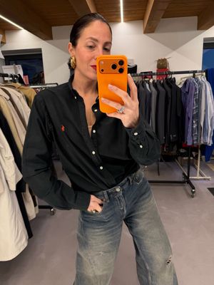 CAMICIA NERA RALPH LAUREN BOTTON DOWN CAVALLINO ROSSO TG L SLIM FIT UNISEX