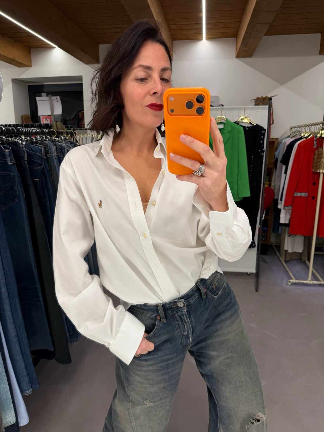 CAMICIA RALPH LAUREN BIANCA CAVALLINO DETTAGLIATO TG L UNISEX