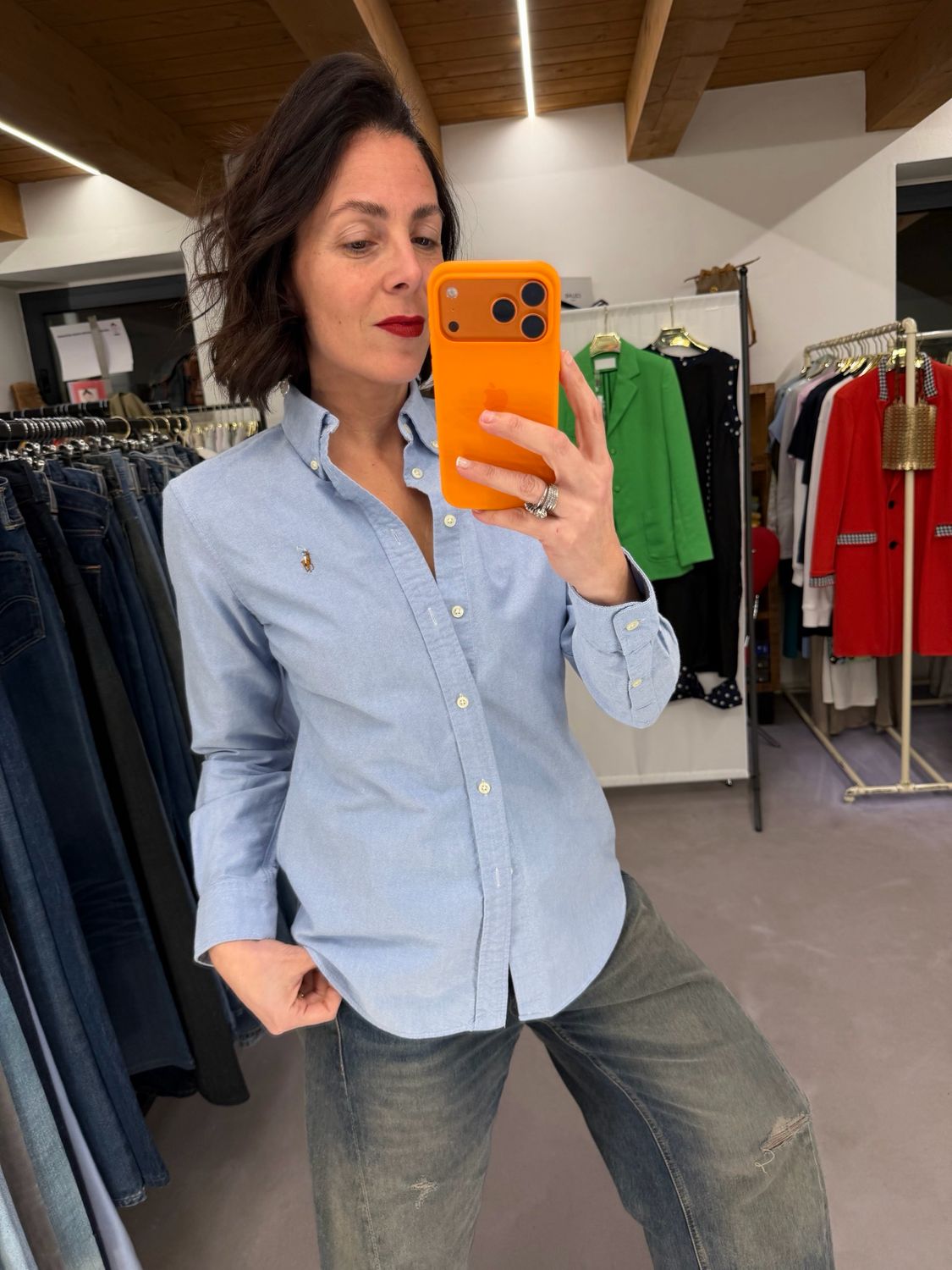 CAMICIA RALPH LAUREN OXFORD AZZURRO CAVALLINO DETTAGLIATO TG M SLIM