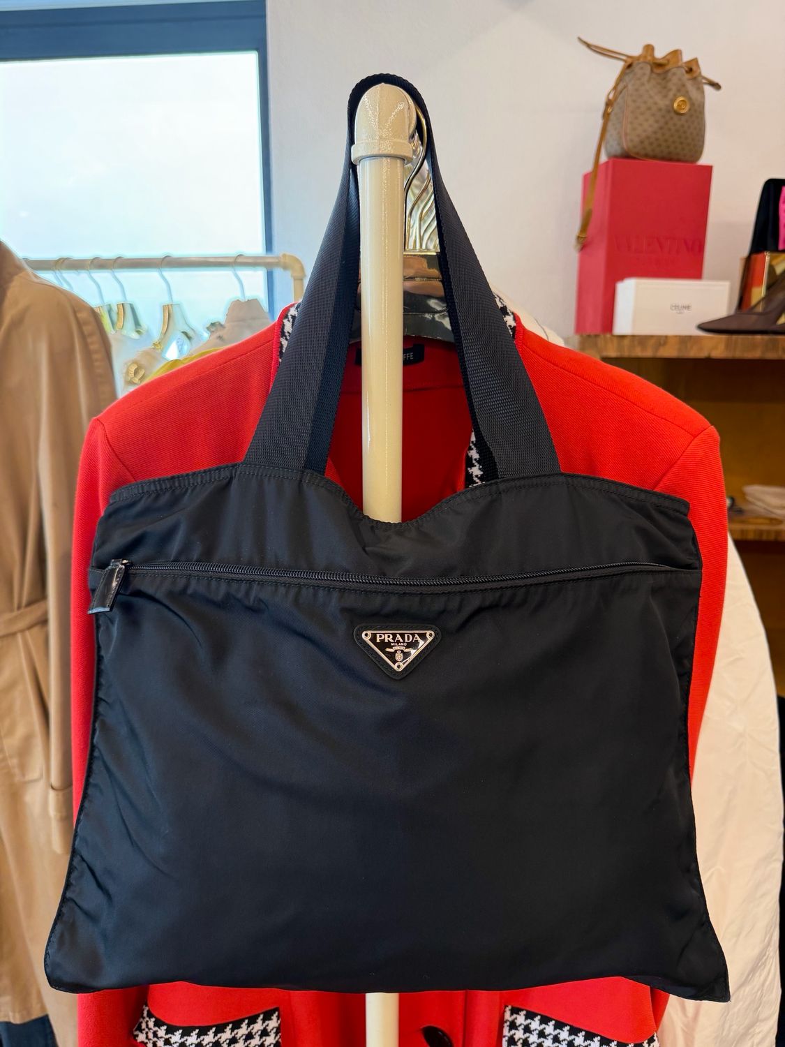 SHOPPER PRADA NYLON NERO CON TASCA ANTERIORE