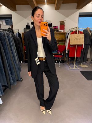 TAILLEUR FRESCO DI LANA GESSATO BLU ENRICO COVERI VINTAGE TG 46