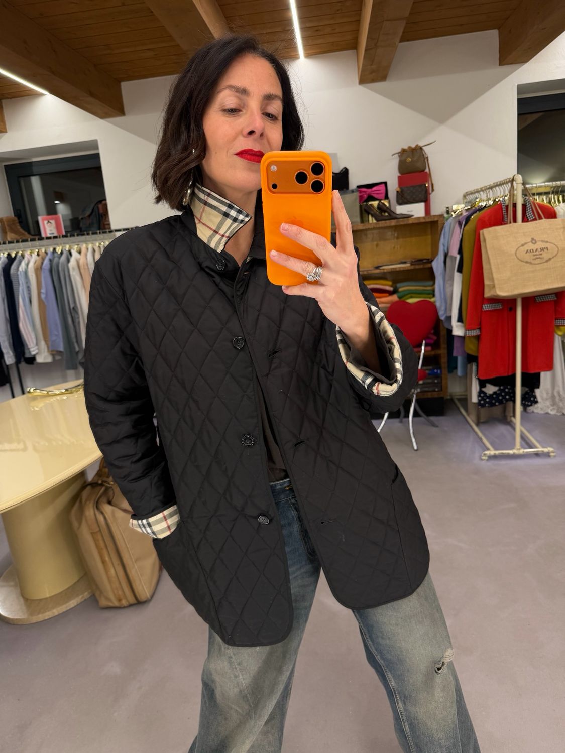 TRAPUNTINO BURBERRY NERO DONNA INTERNO E DETTAGLI CHECK