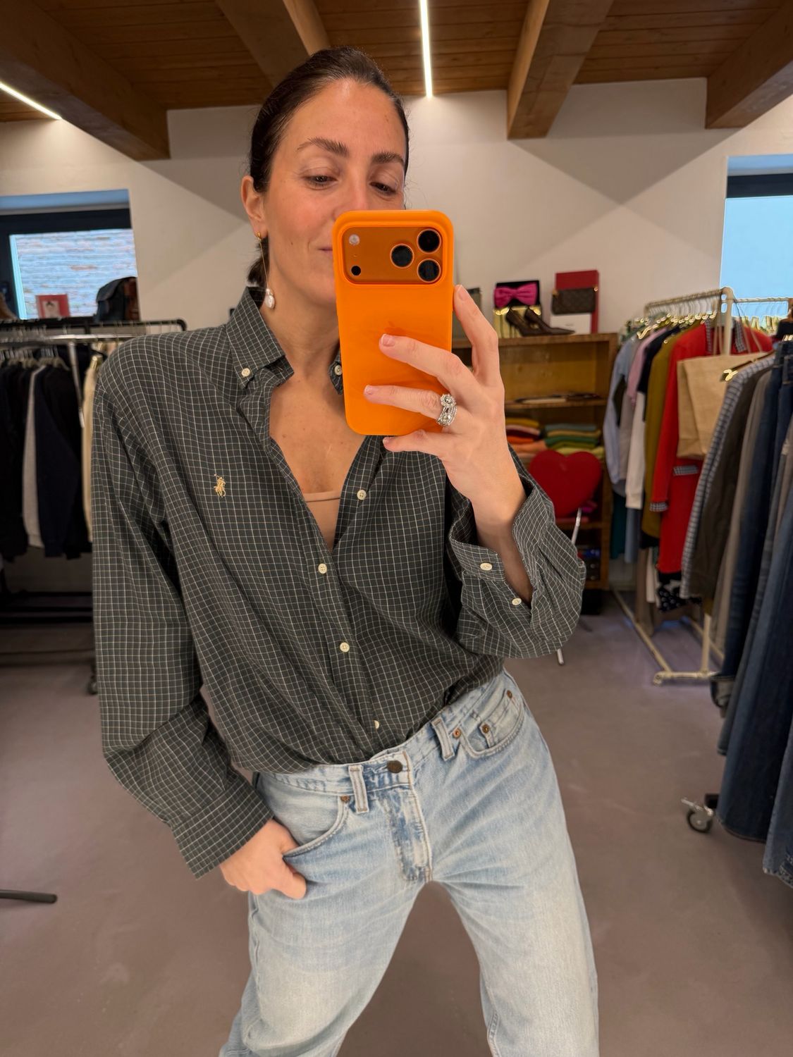 CAMICIA RALPH LAUREN SCOZZESE FONDO VERDE SCURO CAVALLINO ORO TG L UNISEX