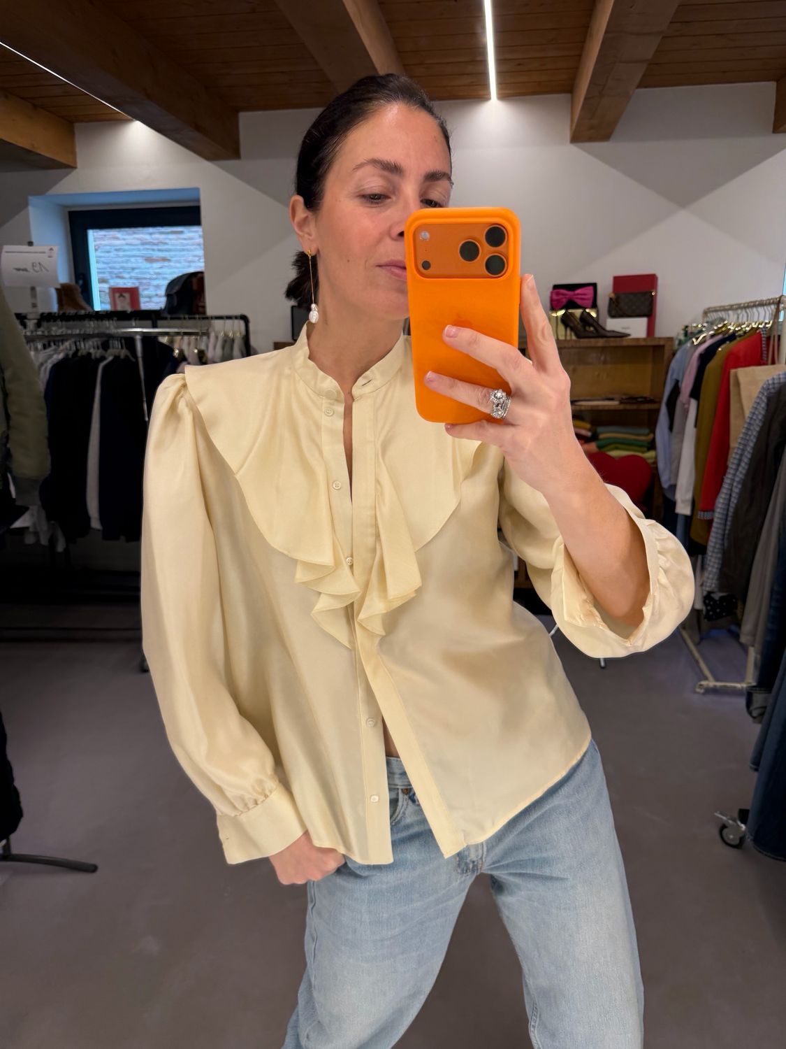 CAMICIA SANRO PURA SETA AVORIO NUOVA CON CARTELLINO