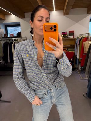 CAMICIA RALPH LAUREN SCOZZESE AZZURRO BIANCO GIALLO CAVALLINO GIALLO BOTTON DOWN TG M UNISEX SLIM