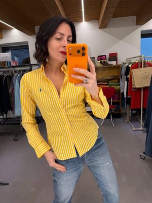 CAMICIA RALPH LAUREN DONNA RIGHE GIALLO BIANCO CAVALLINO BLUETTE