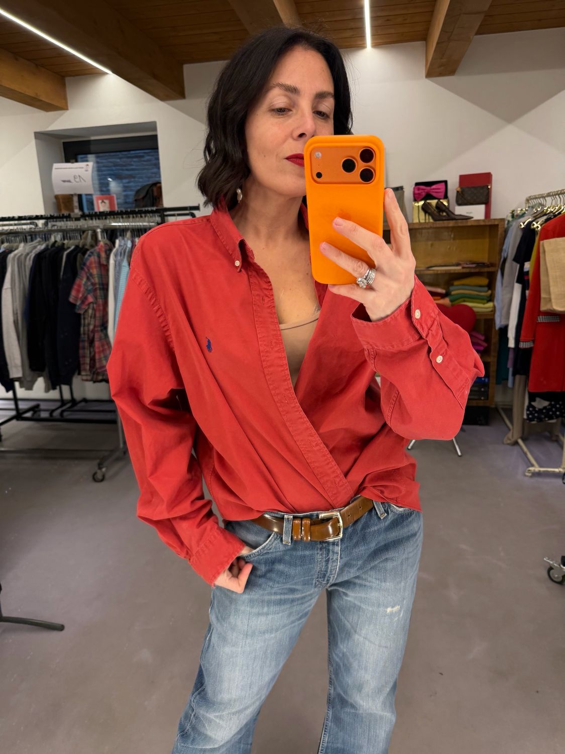 CAMICIA RALPH LAUREN ROSSA CAVALLINO BLU TG XXL UNISEX