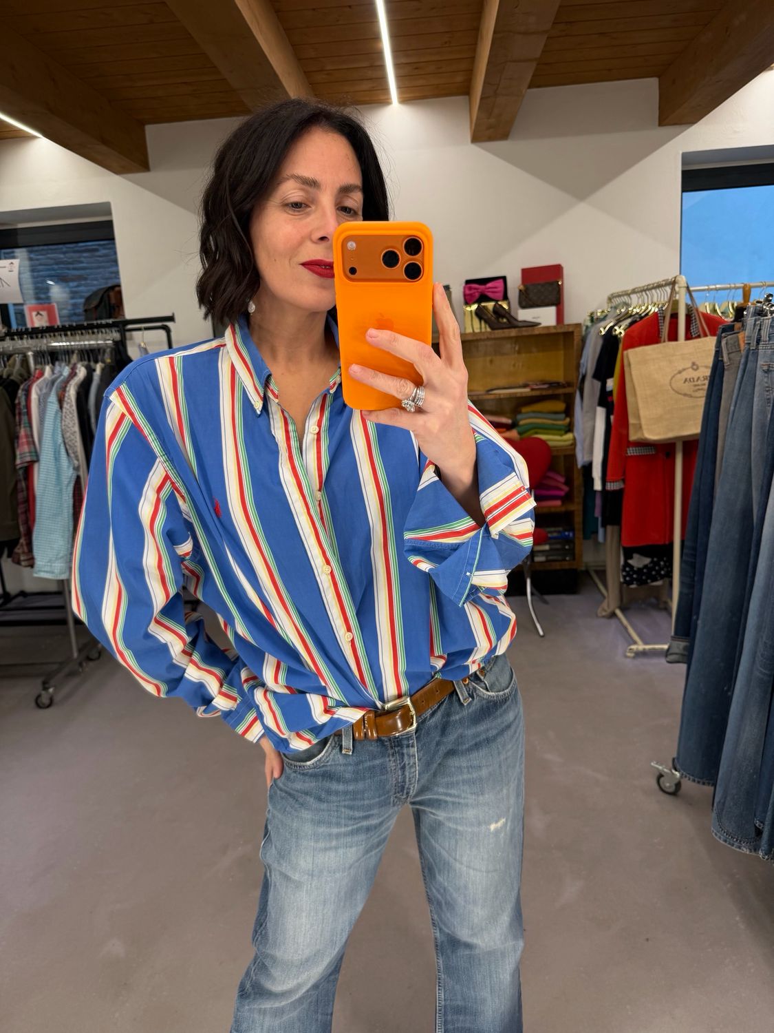 CAMICIA RALPH LAUREN FANTASIA RIGHE MULTICOLOR CAVALLINO ROSSO TG XXL