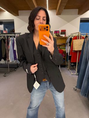 SET GIACCA GILET ENRICO COVERI VINTAGE NUOVO TG 48 GESSATO GRIGIO SCURO