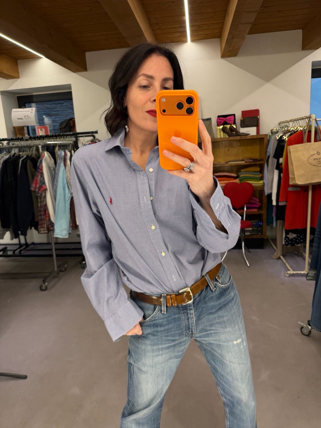 CAMICIA RALPH LAUREN VICHY MICRO BIANCO BLU CAVALLINO ROSSO TG M UNISEX